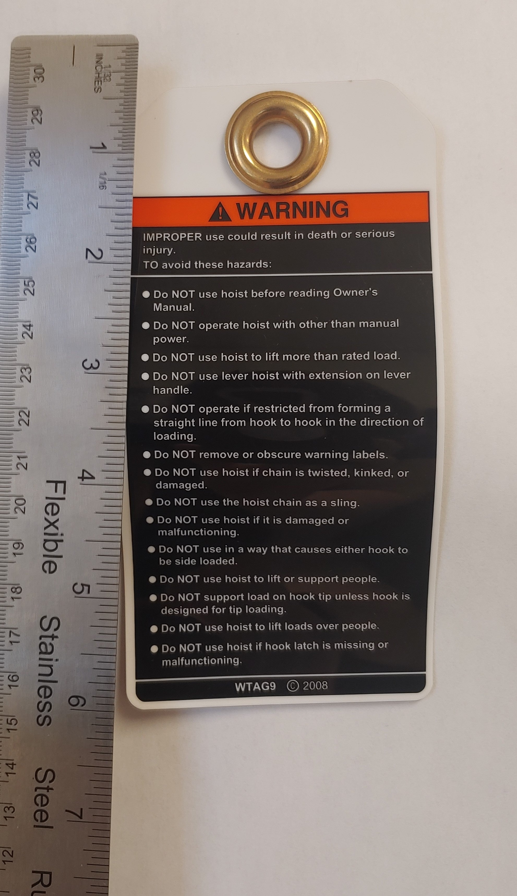 80146 Harrington Warning Tag - Manual Hoists - Bilingual