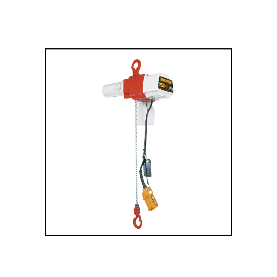 Harrington ED DS electric chain hoist - dual speed, one phase for lightweight usage in single speed applications.